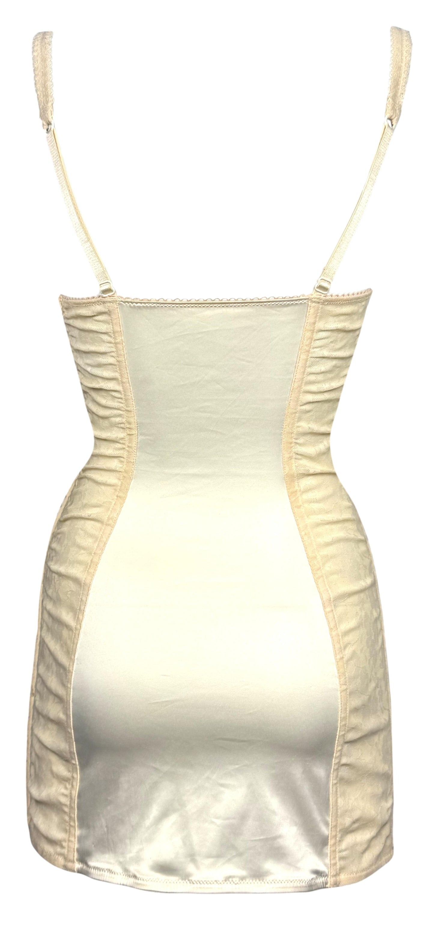 F/W 2003 John Galliano 1940's Pin-Up Style Nude Lace Mesh Bodycon Mini Dress