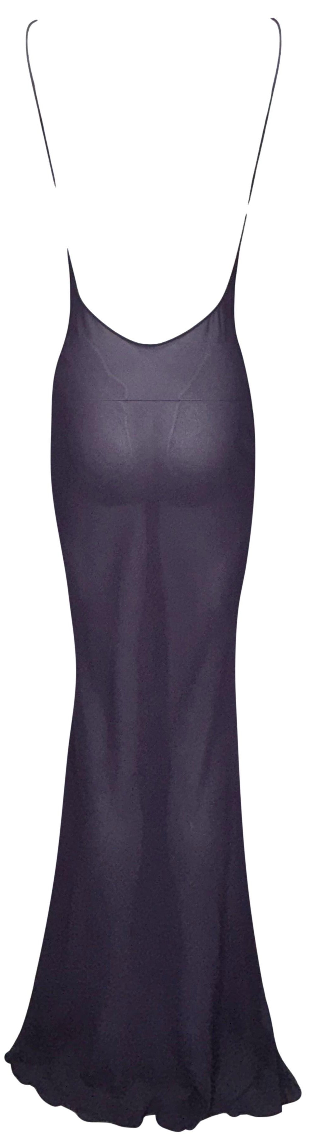 F/W 2003 John Galliano Sheer Purple Silk Plunging Backless Mermaid Maxi Slip Dress