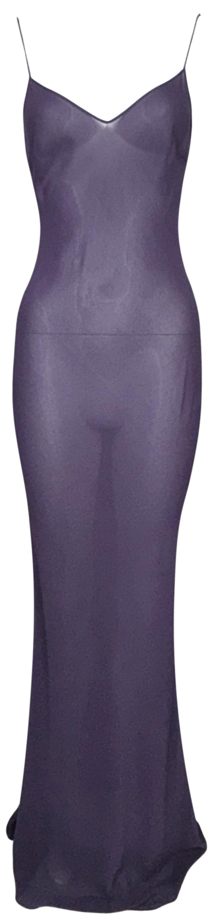 F/W 2003 John Galliano Sheer Purple Silk Plunging Backless Mermaid Maxi Slip Dress