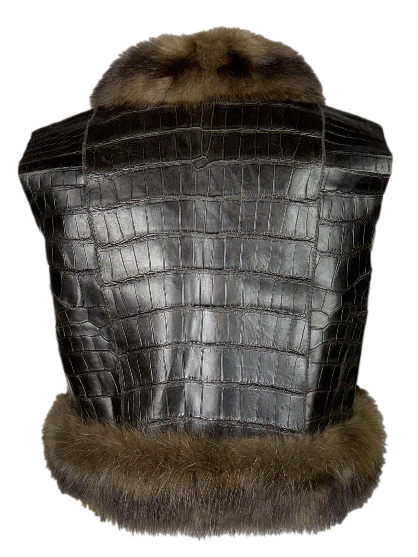 NWT F/W 2003 Oscar de la Renta Runway Brown Crocodile Alligator & Sable Fur Cropped Vest Jacket Top