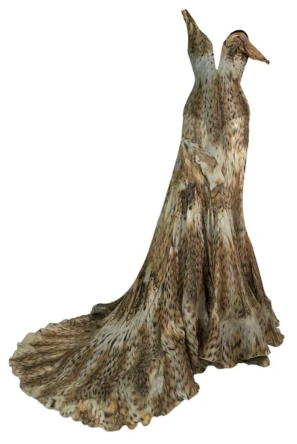 F/W 2003 Roberto Cavalli Runway Sheer Leopard Off Shoulder Bustier Gown Dress w Train