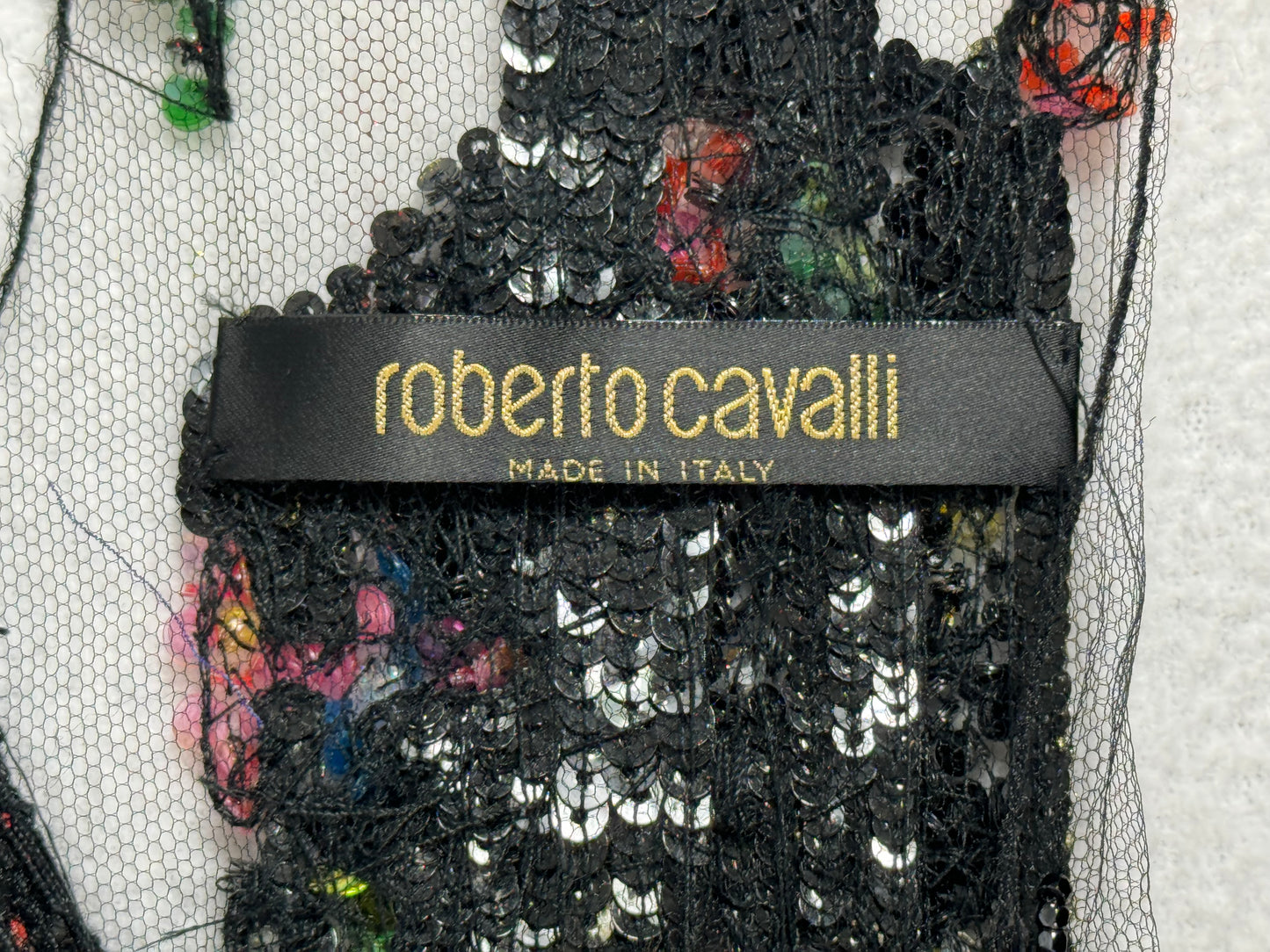 F/W 2003 Roberto Cavalli Sheer Black Mesh Embellished Tunic Mini Dress