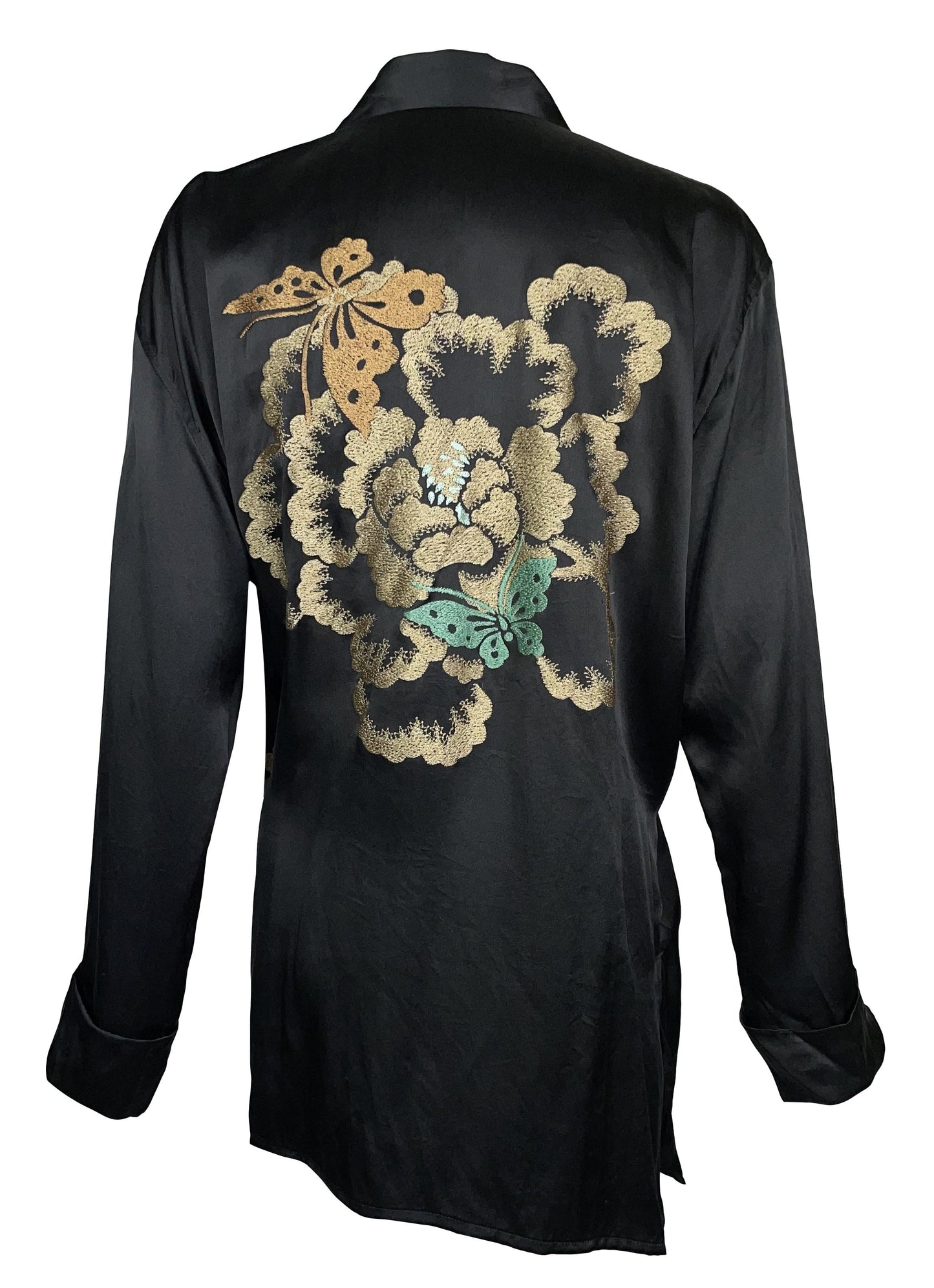 2003 Gucci by Tom Ford Black Silk Butterfly Embroidered Wrap Jacket Robe