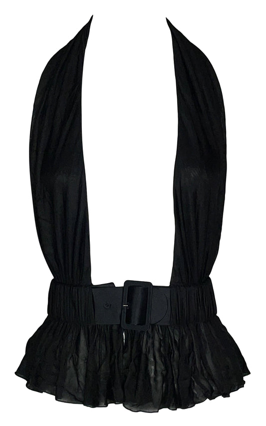 S/S 2003 Alexander McQueen Plunging Black Belted Backless Crop Top