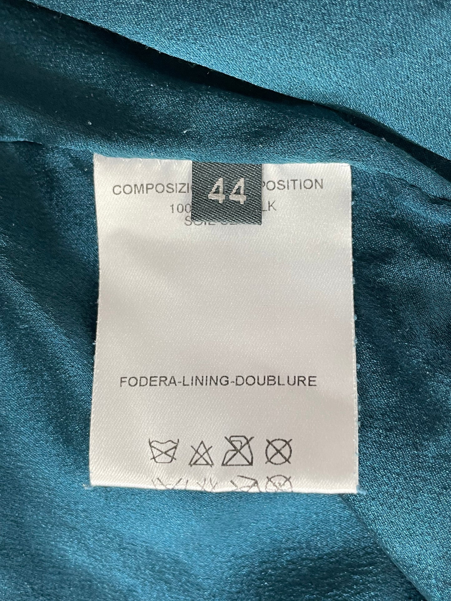 S/S 2003 Alexander McQueen Teal Silk Tattered Pirate Rosary Cross Necklace Plunging Top