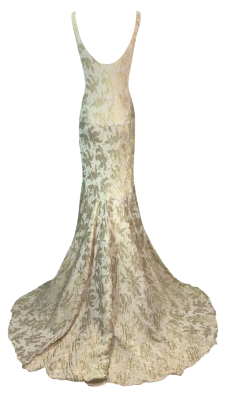 S/S 2003 Christian Dior by John Galliano Gold Filigree Plunging Gown Dress w Train