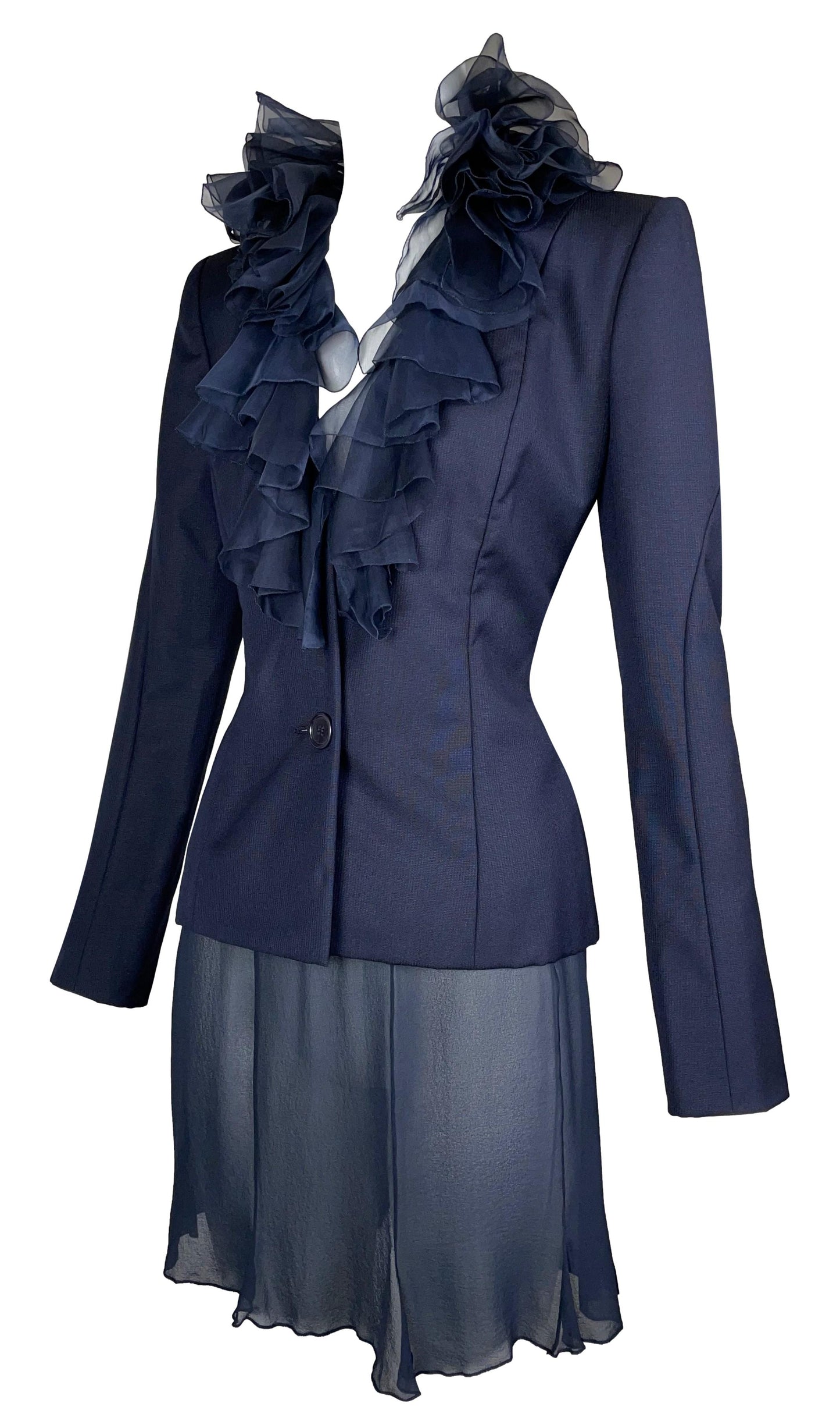 S/S 2003 Christian Dior by John Galliano Haute Couture Blue Silk 1940's Old Hollywood Style Jacket Skirt Suit