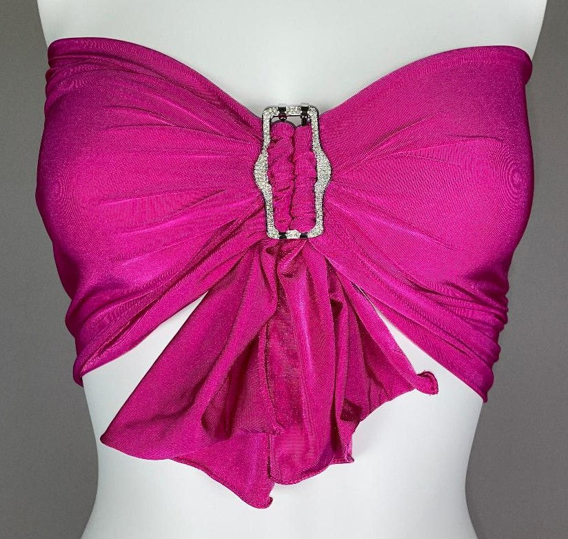 2003 Christian Dior by John Galliano Hot Pink Crystal Buckle Crop Top & Maxi Skirt Set