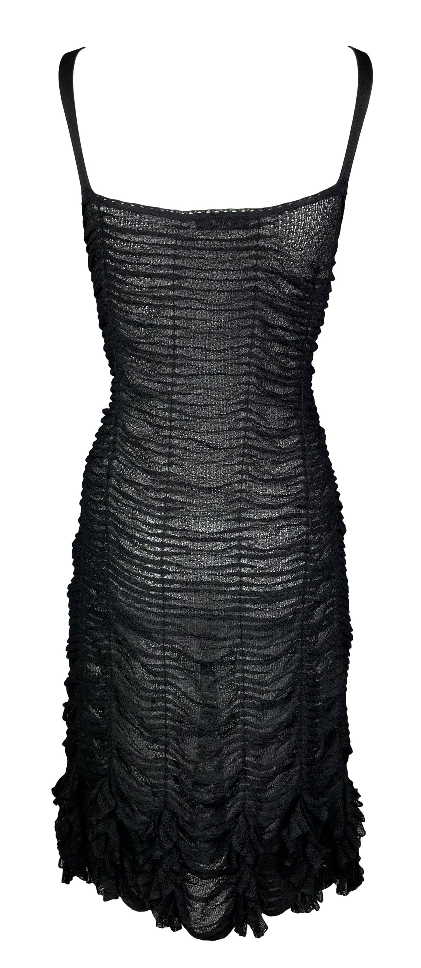 S/S 2003 Christian Dior by John Galliano Sheer Black Ruched Dress w Silver Buckles & Chain