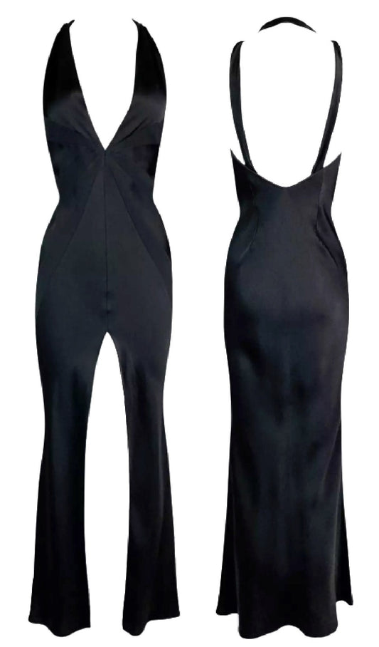 S/S 2003 Christian Dior by John Galliano Black Plunging Extra High Slit Maxi Dress