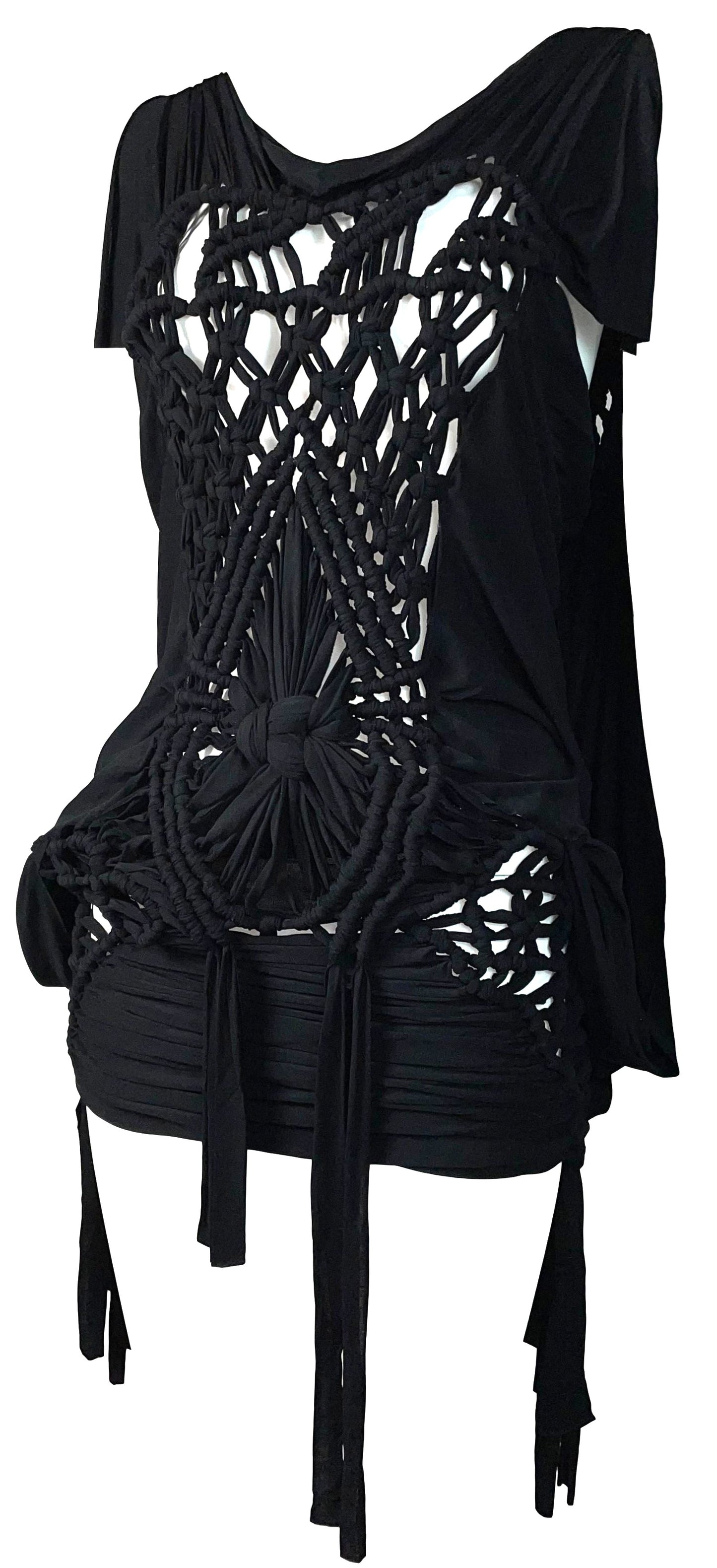 S/S 2003 Christian Dior by John Galliano Runway Sheer Black Knotted Mini Dress