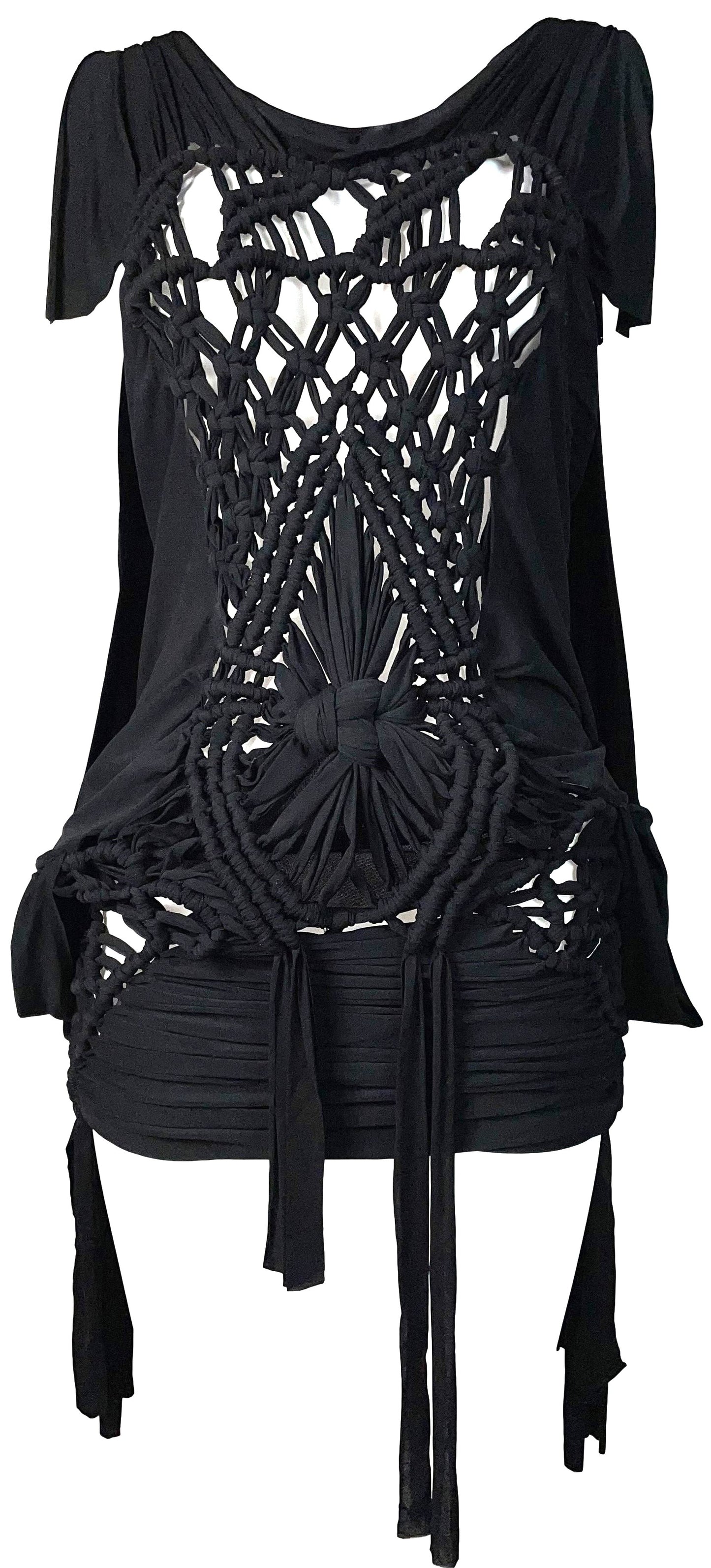 S/S 2003 Christian Dior by John Galliano Runway Sheer Black Knotted Mini Dress