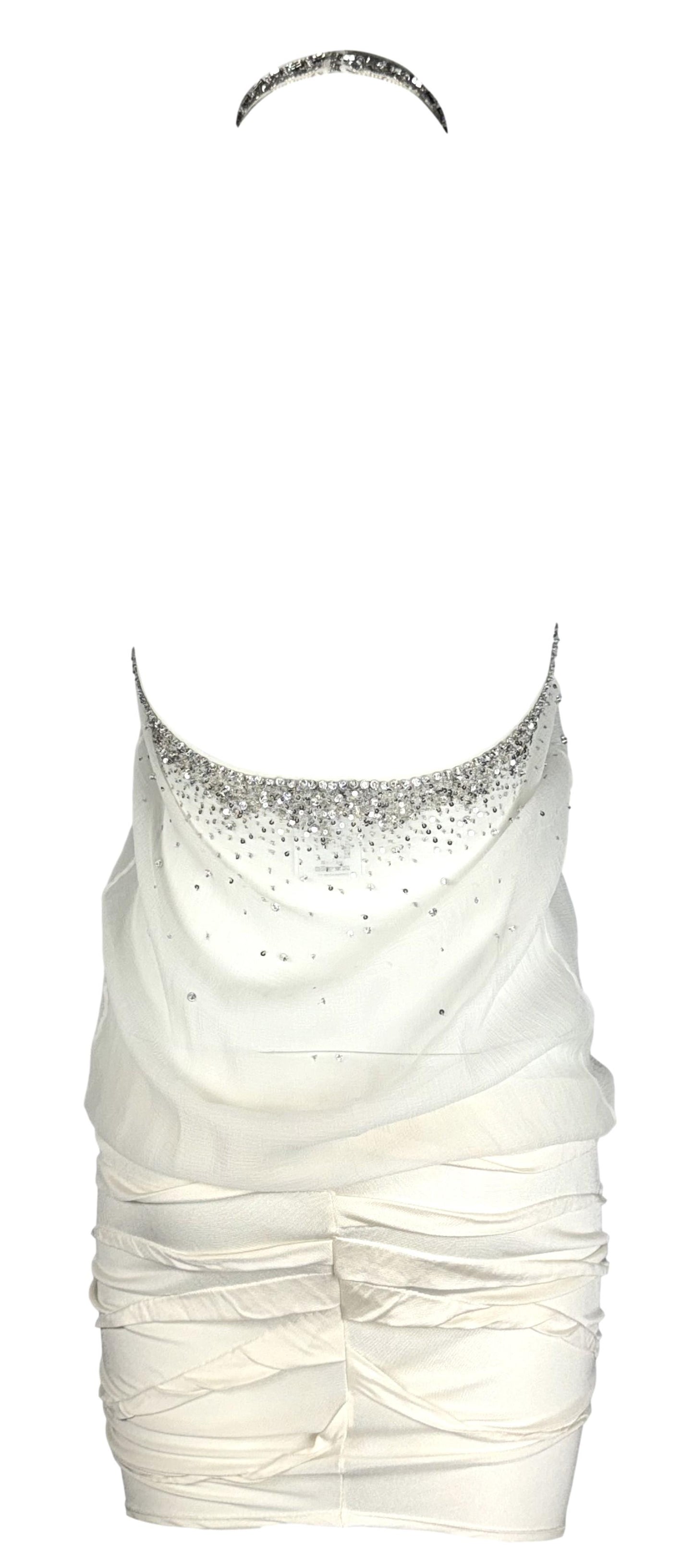 S/S 2003 Christian Dior by John Galliano Runway 20's Flapper Style Sheer White Silk Crystal Embellished Mini Dress