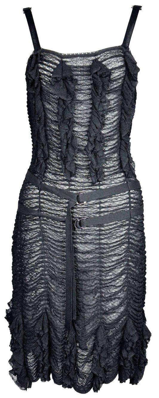 S/S 2003 Christian Dior by John Galliano Sheer Ruched Bondage Buckles Mini Dress