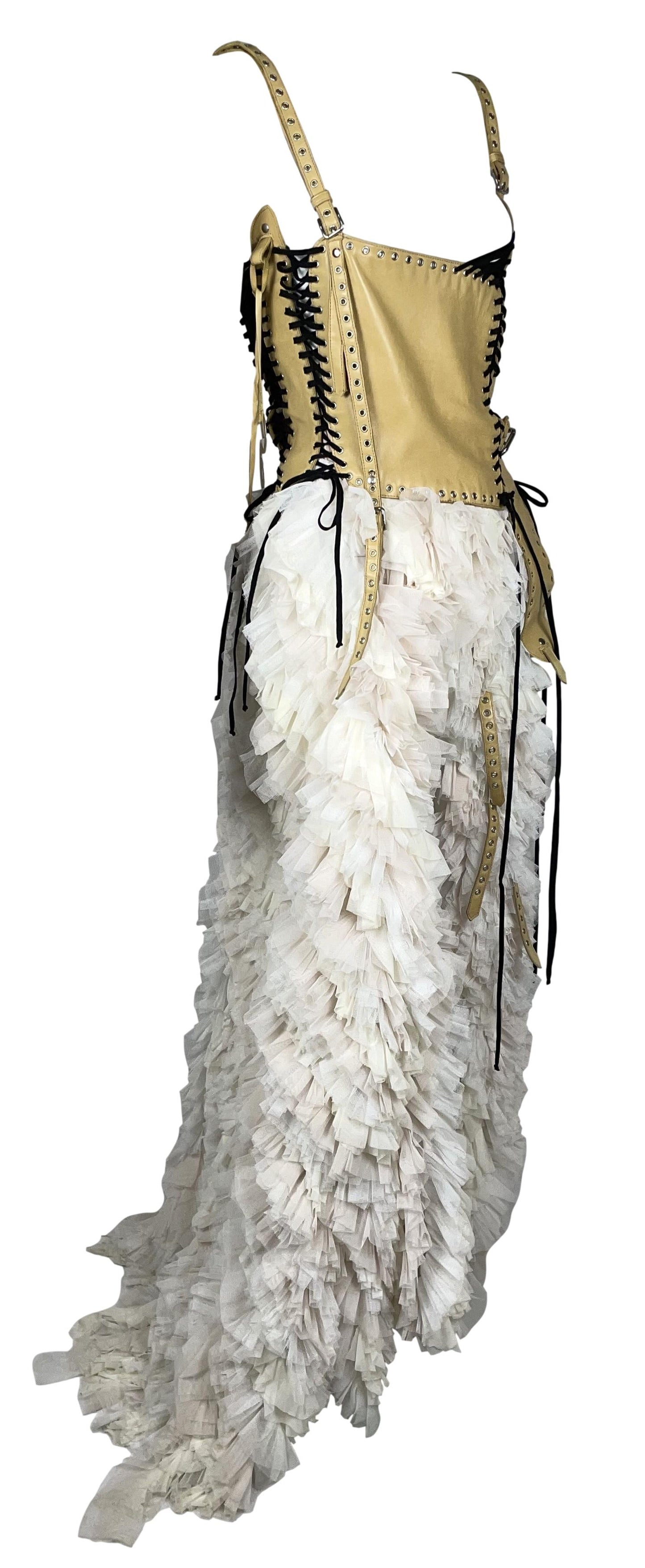 S/S 2003 Dolce & Gabbana Bondage Leather Buckles Corset Tulle Gown Dress
