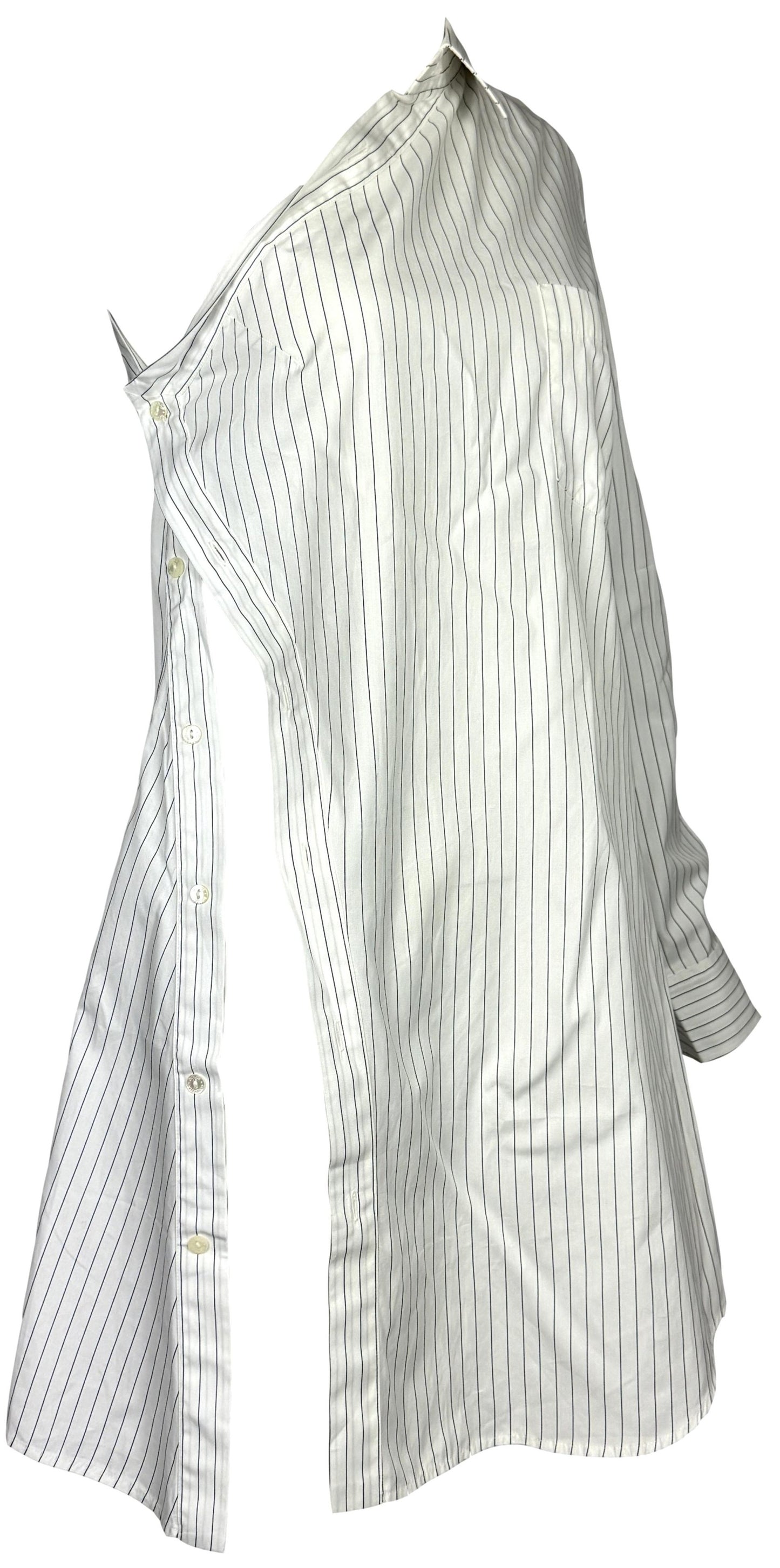 S/S 2003 Dolce & Gabbana One Arm Button Down Pinstripe High Slit Mini Dress Tunic