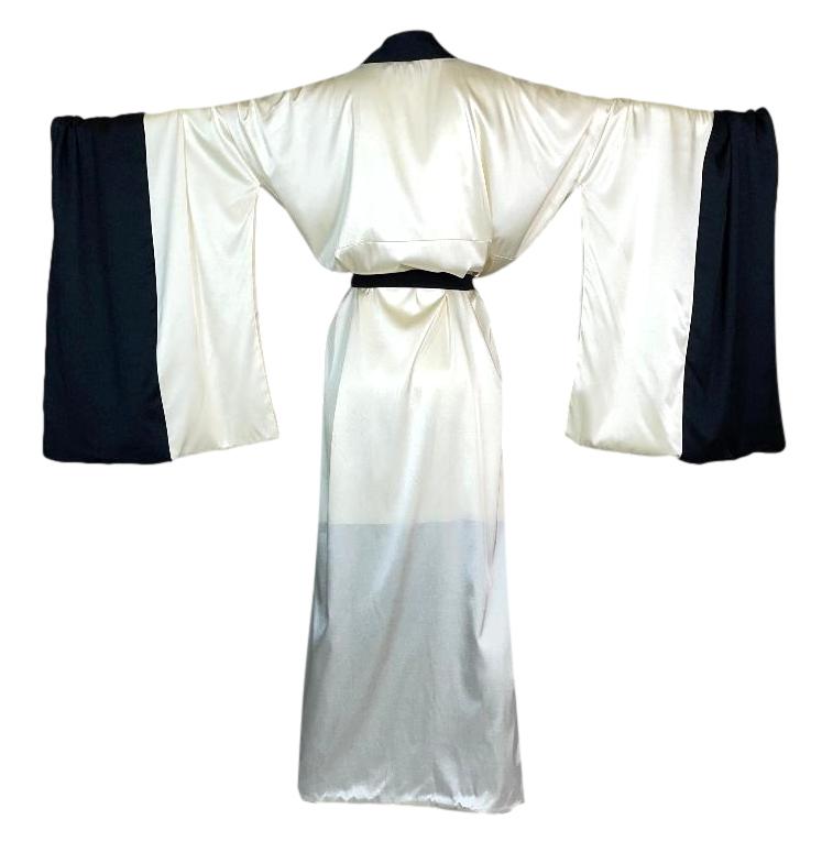 NWT S/S 2003 Donna Karan Runway Ivory & Black Silk Satin Kimono Dress Jacket