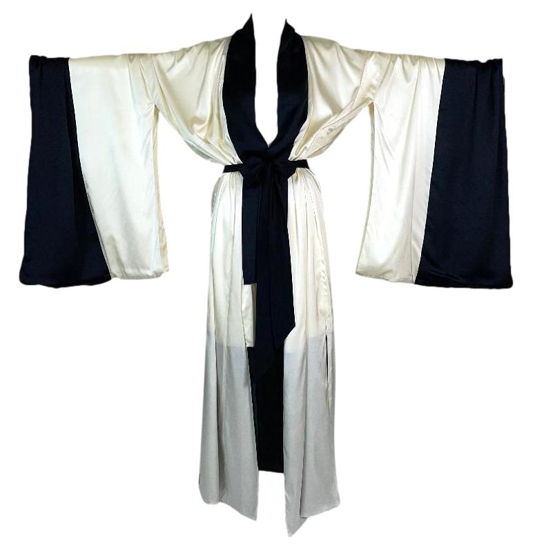NWT S/S 2003 Donna Karan Runway Ivory & Black Silk Satin Kimono Dress Jacket