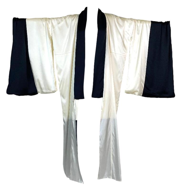 NWT S/S 2003 Donna Karan Runway Ivory & Black Silk Satin Kimono Dress Jacket
