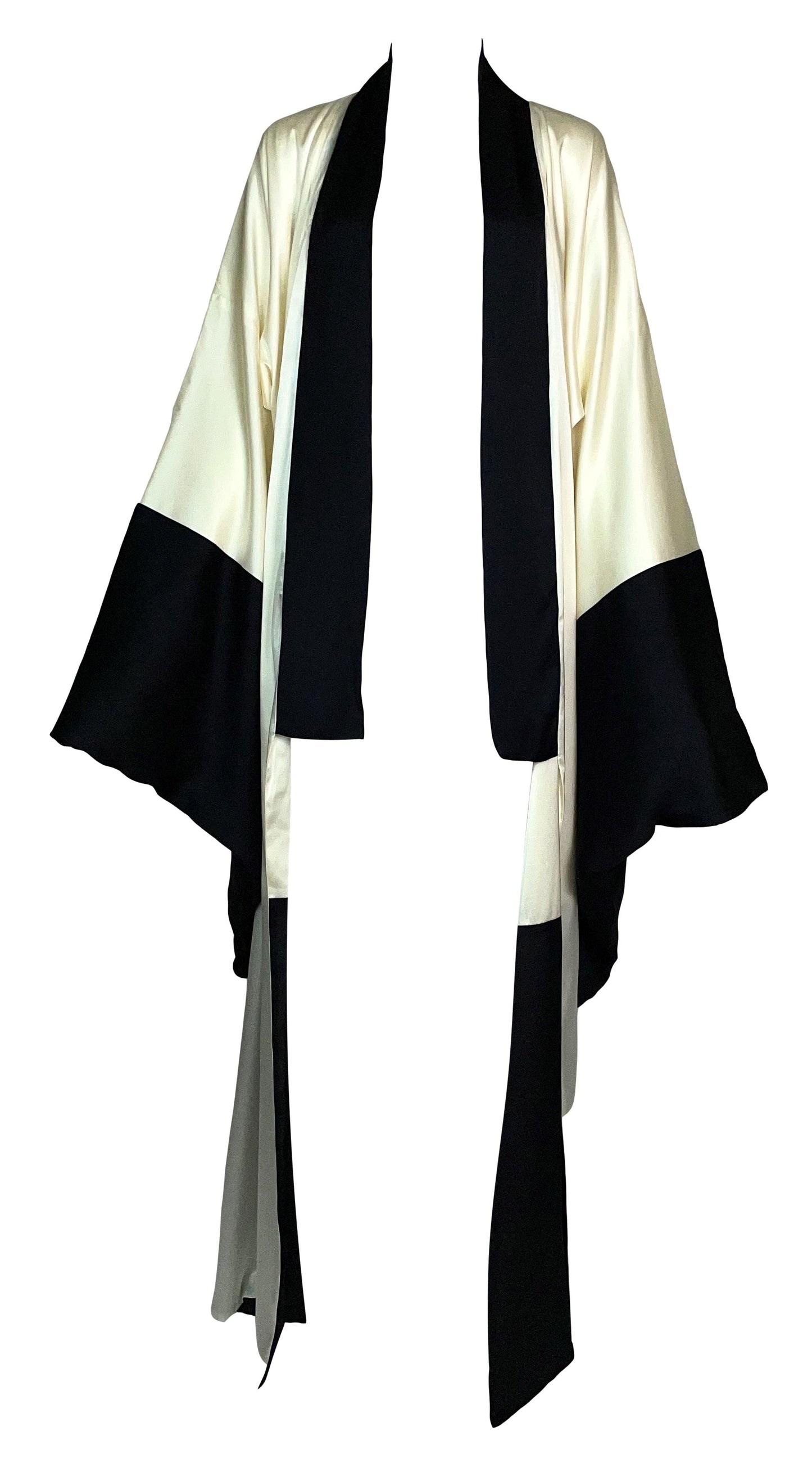NWT S/S 2003 Donna Karan Runway Ivory & Black Silk Satin Kimono Dress Jacket