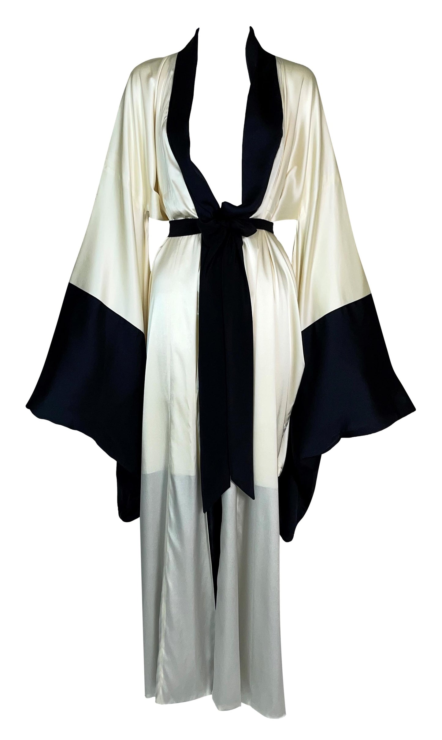 NWT S/S 2003 Donna Karan Runway Ivory & Black Silk Satin Kimono Dress Jacket