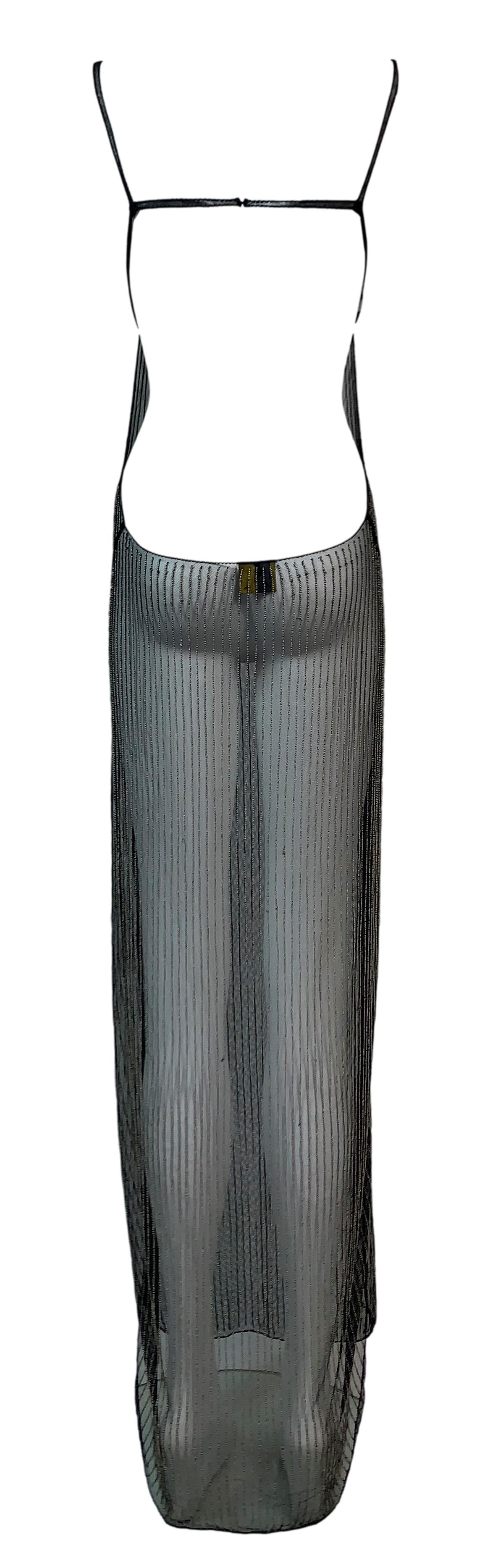 S/S 2003 Fendi by Karl Lagerfeld Runway Sheer Black Beaded Mesh Maxi Dress