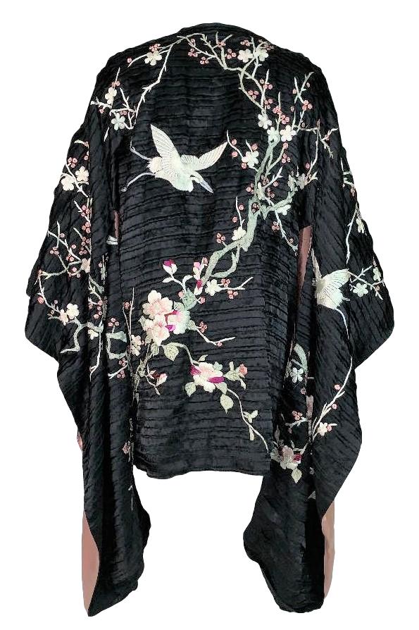S/S 2003 Gucci by Tom Ford Runway Black Embroidered Cherry Blossom Kimono Dress Jacket