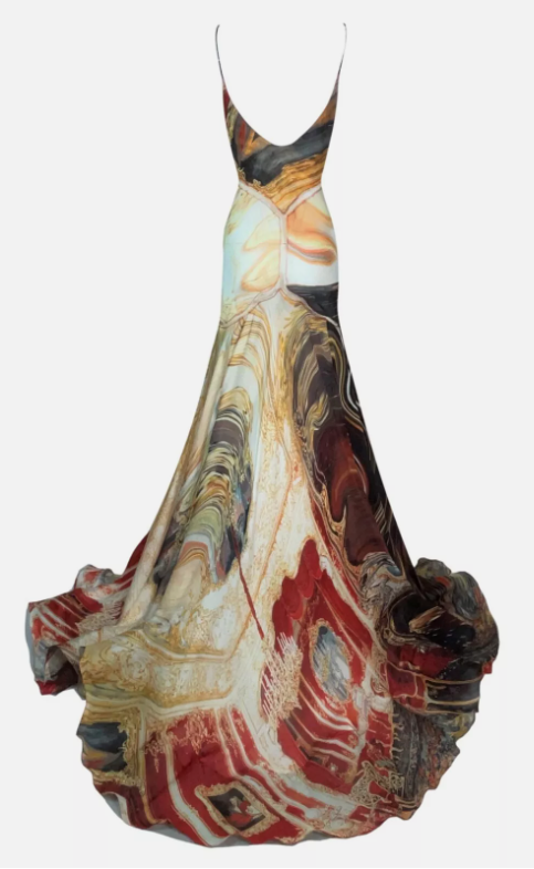 S/S 2003 Roberto Cavalli Runway Sheer Mesh & Silk Print Gown Dress S