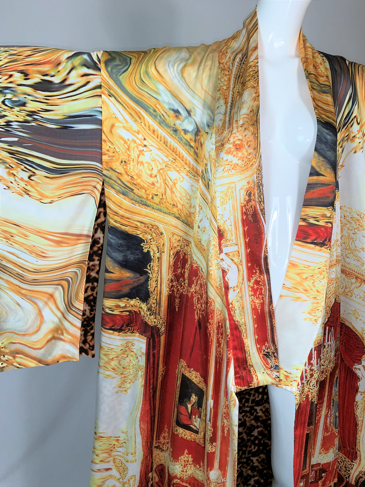 S/S 2003 Roberto Cavalli EXTREMELY RARE Extra Long Silk Reversible Kimono Dress Gown w Corset