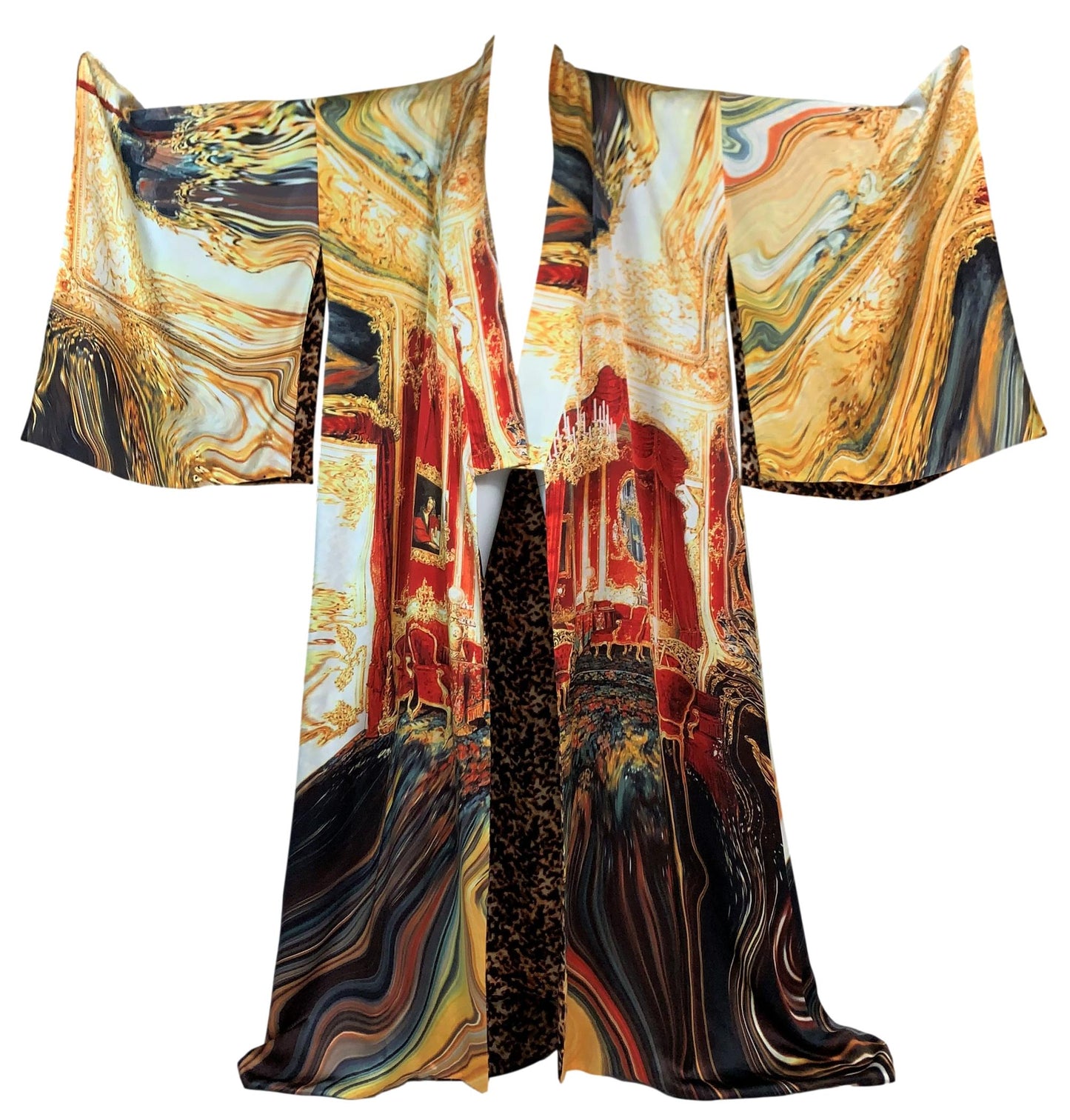 EXTREMELY RARE S/S 2003 Roberto Cavalli Extra Long Silk Reversible Kimono Dress Gown w Corset