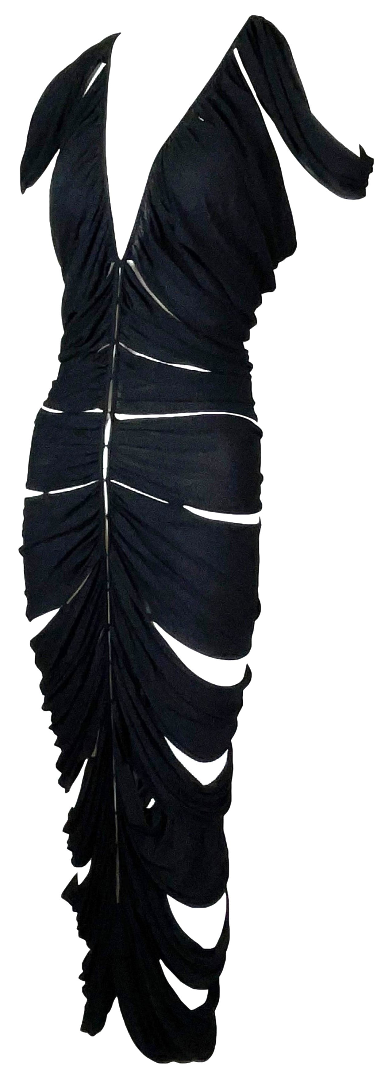 S/S 2003 Yves Saint Laurent by Tom Ford Cut-Out Plunging Black Maxi Dress