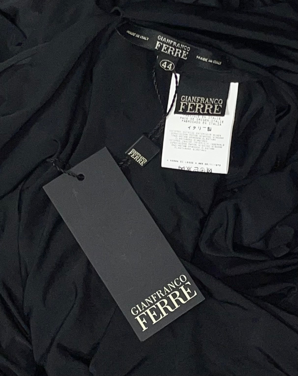 NWT F/W 2004 Gianfranco Ferre Runway Black Plunging Ruched 70's Style Romper Jumpsuit