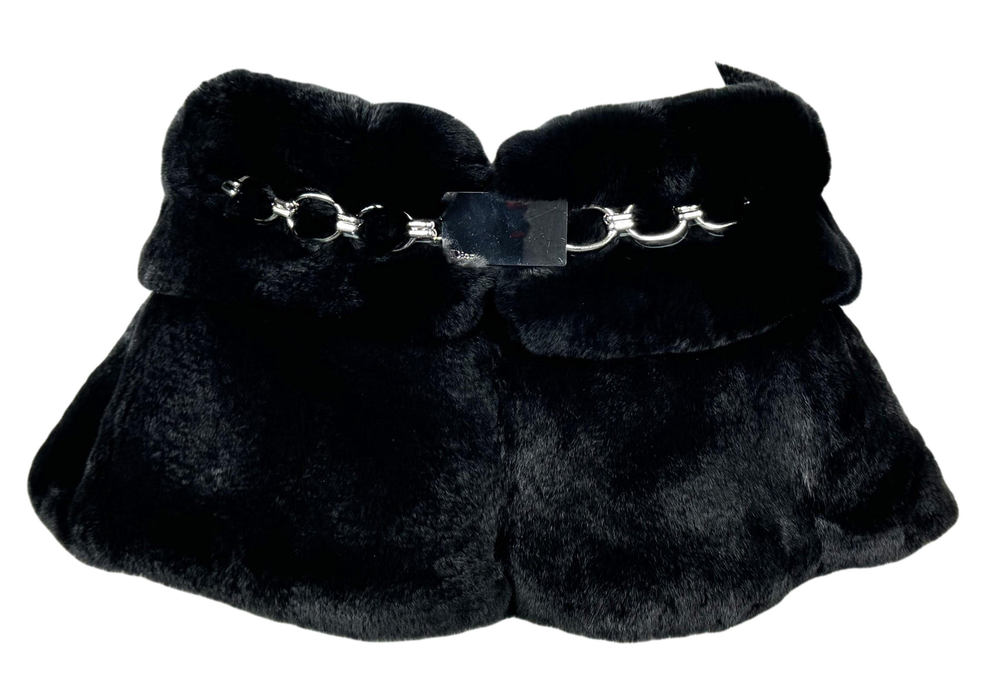 C. 2004 Christian Dior by John Galliano Black Fur Chunky Chain Shawl Wrap Mini Skirt