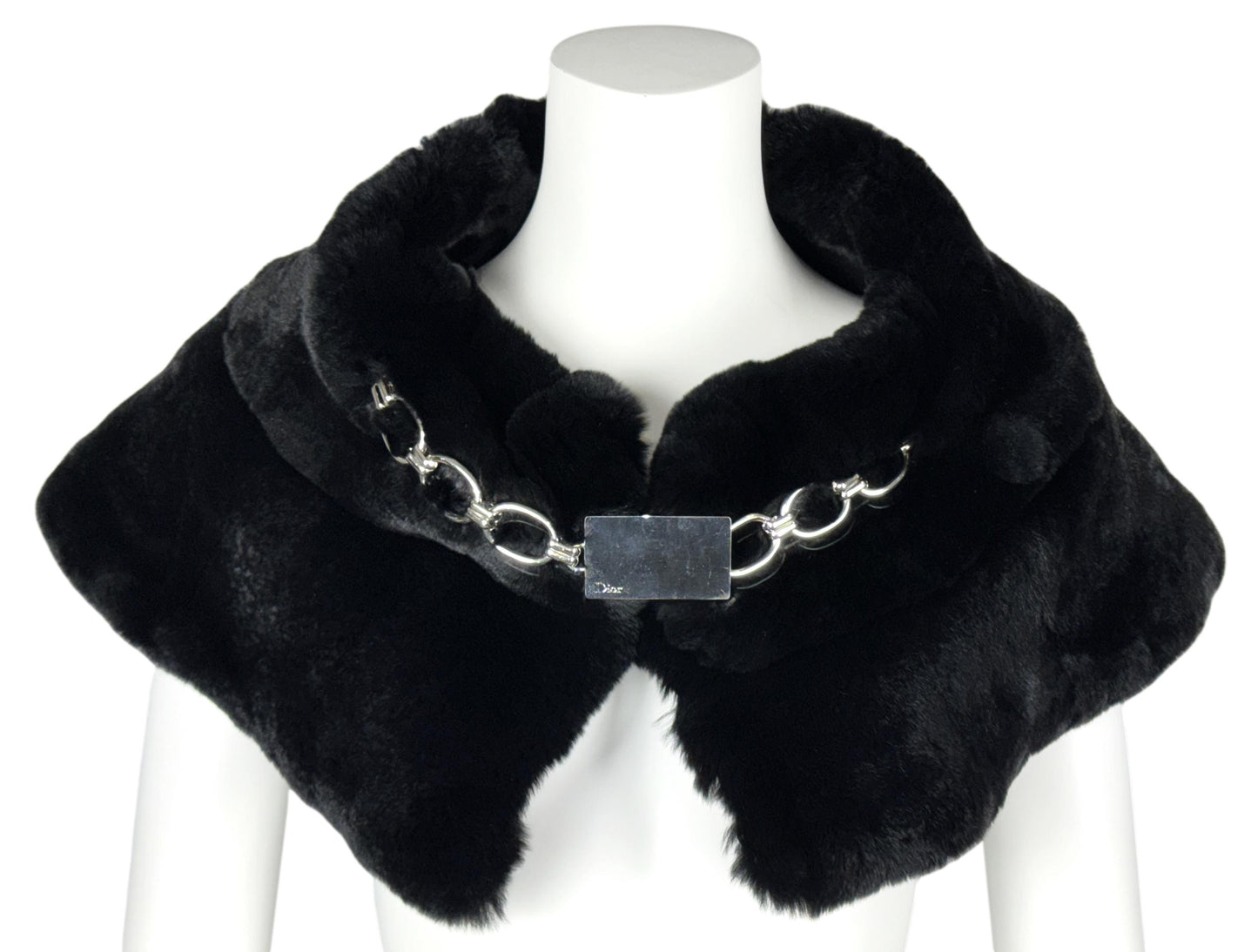 C. 2004 Christian Dior by John Galliano Black Fur Chunky Chain Shawl Wrap Mini Skirt
