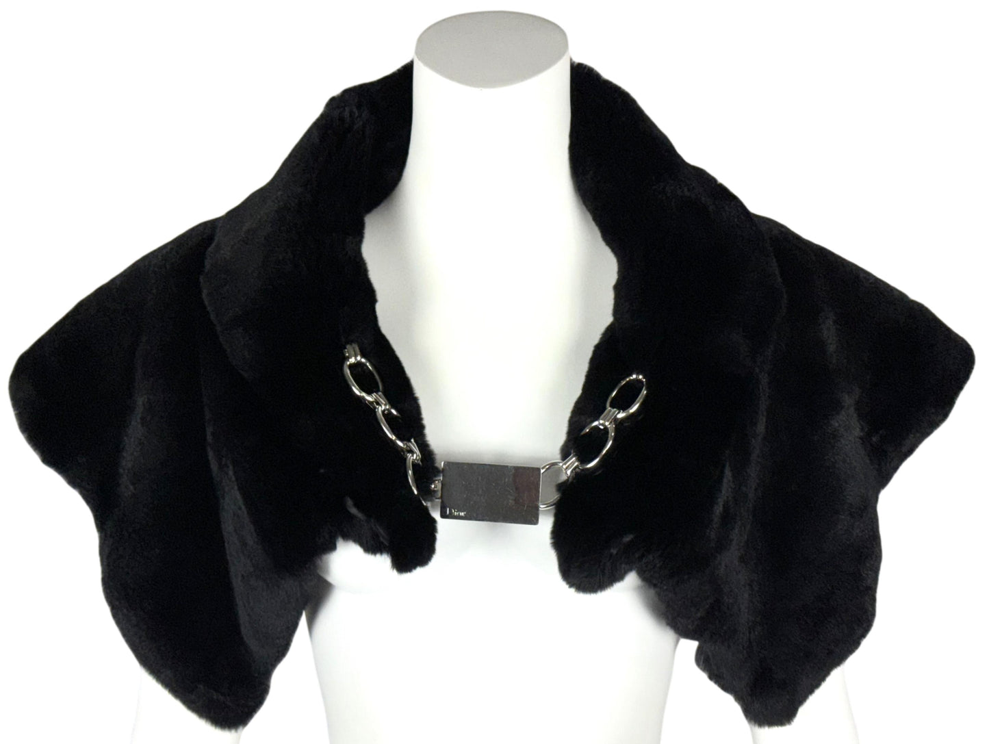 C. 2004 Christian Dior by John Galliano Black Fur Chunky Chain Shawl Wrap Mini Skirt