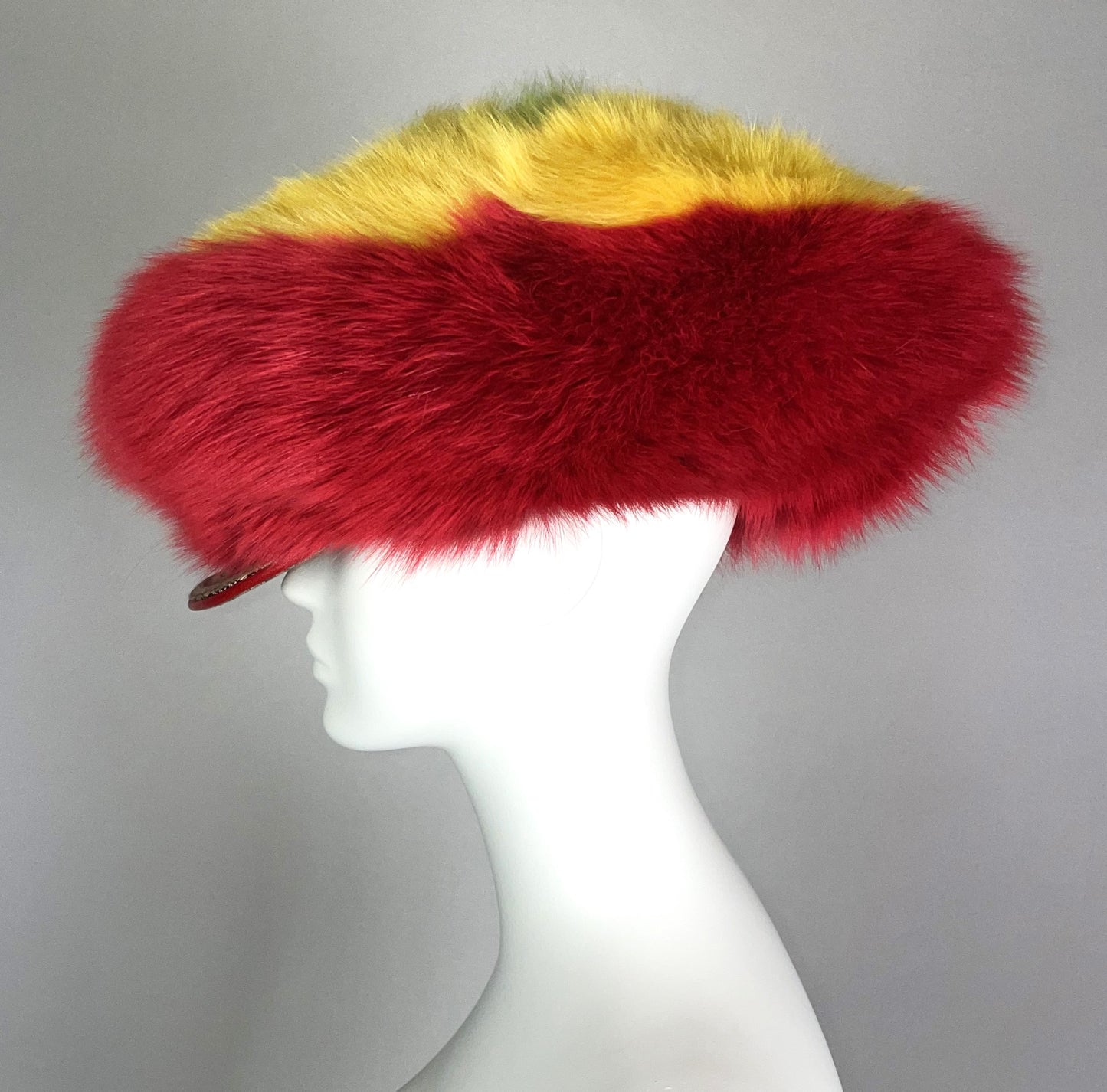 2004 Christian Dior by John Galliano Rasta Red & Yellow Fox Fur Hat