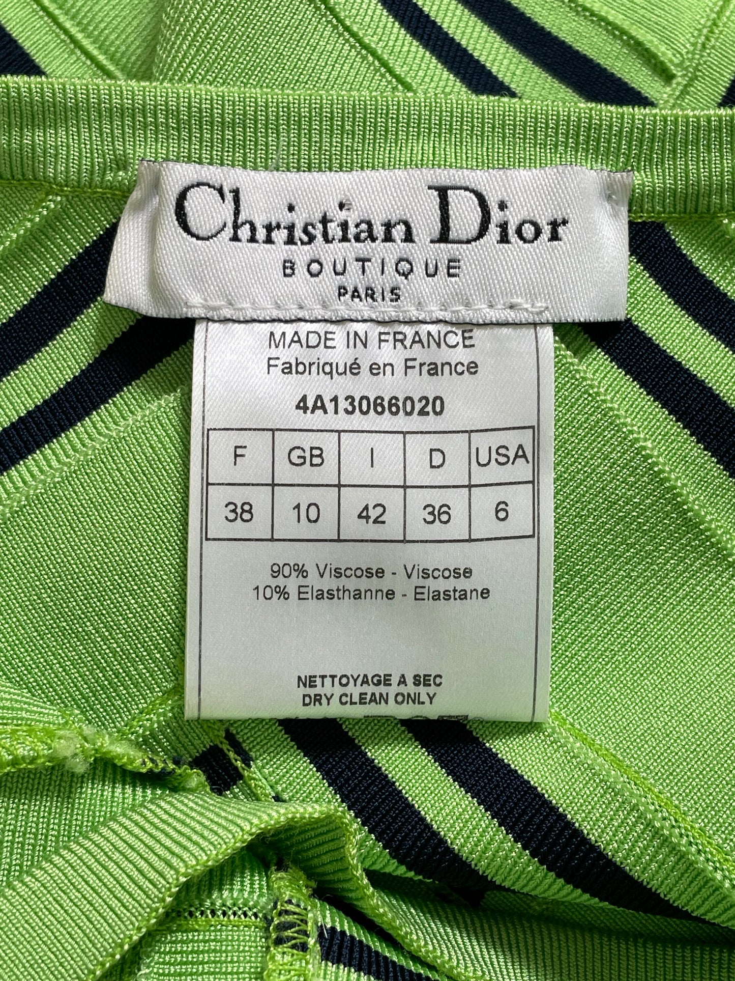F/W 2004 Christian Dior by John Galliano Green & Black Striped Bandage Bodycon Halter Dress