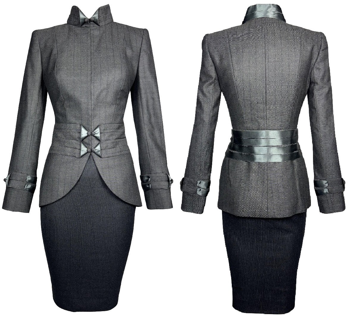 F/W 2004 Christian Dior x John Galliano Haute Couture Gray Fitted 1940's Style Jacket & Skirt Suit Set