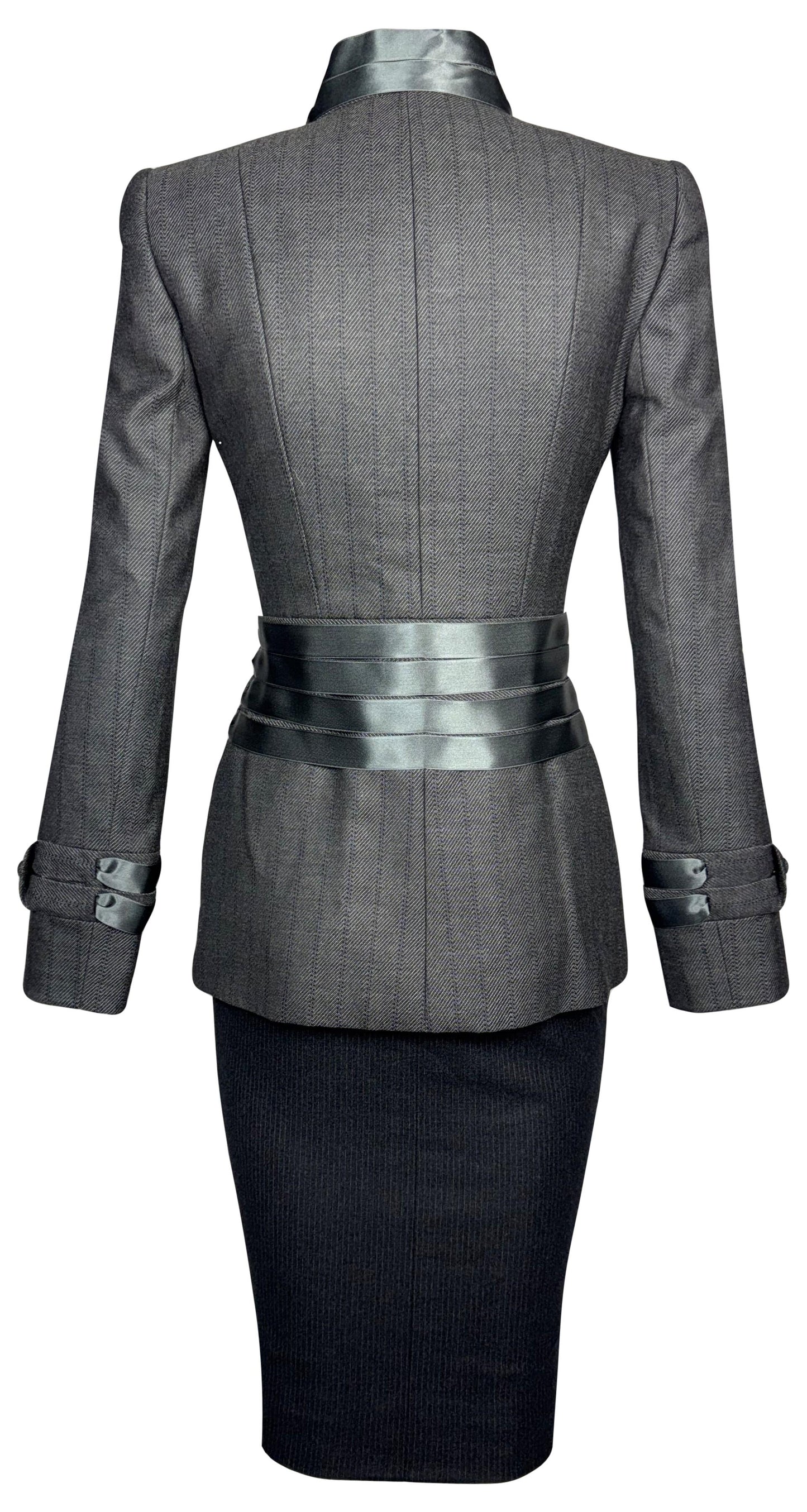 F/W 2004 Christian Dior x John Galliano Haute Couture Gray Fitted 1940's Style Jacket & Skirt Suit Set