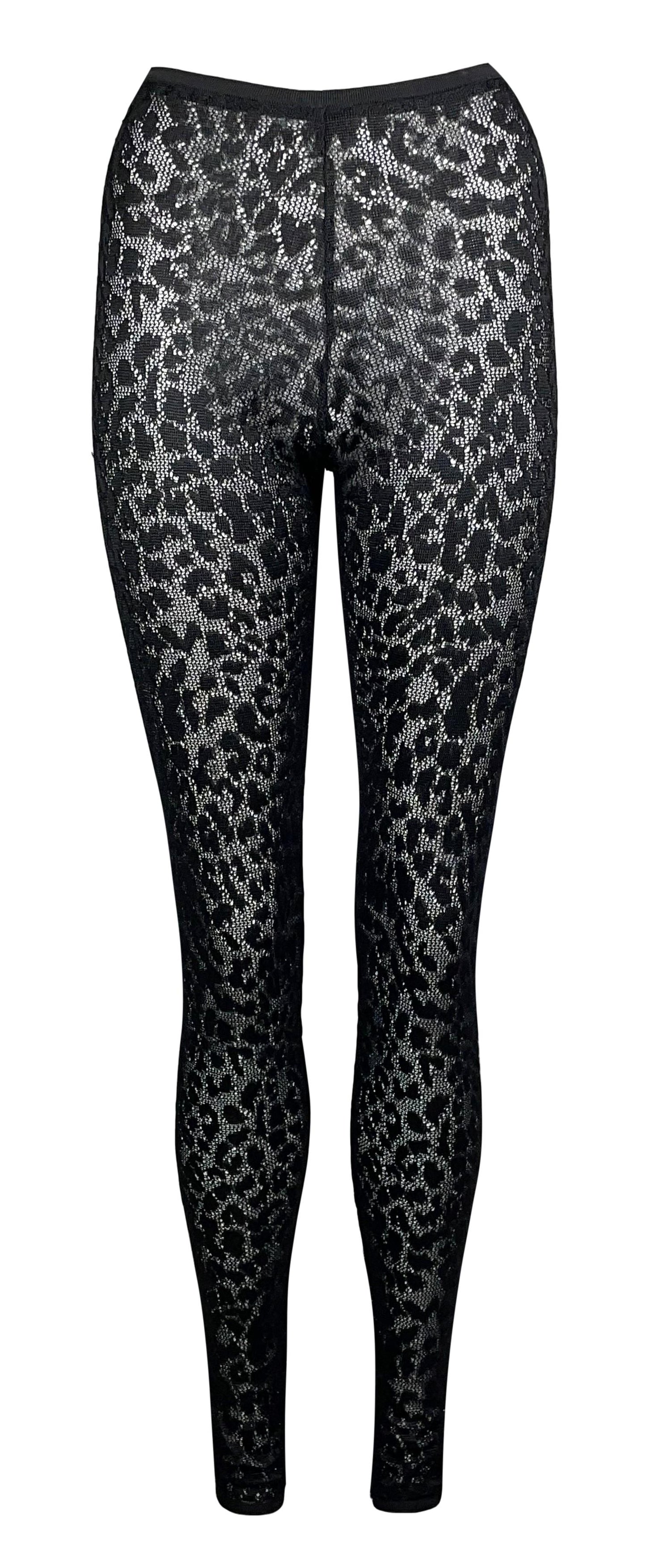 F/W 2004 Christian Dior by John Galliano Sheer Black Leopard Knit Leggings
