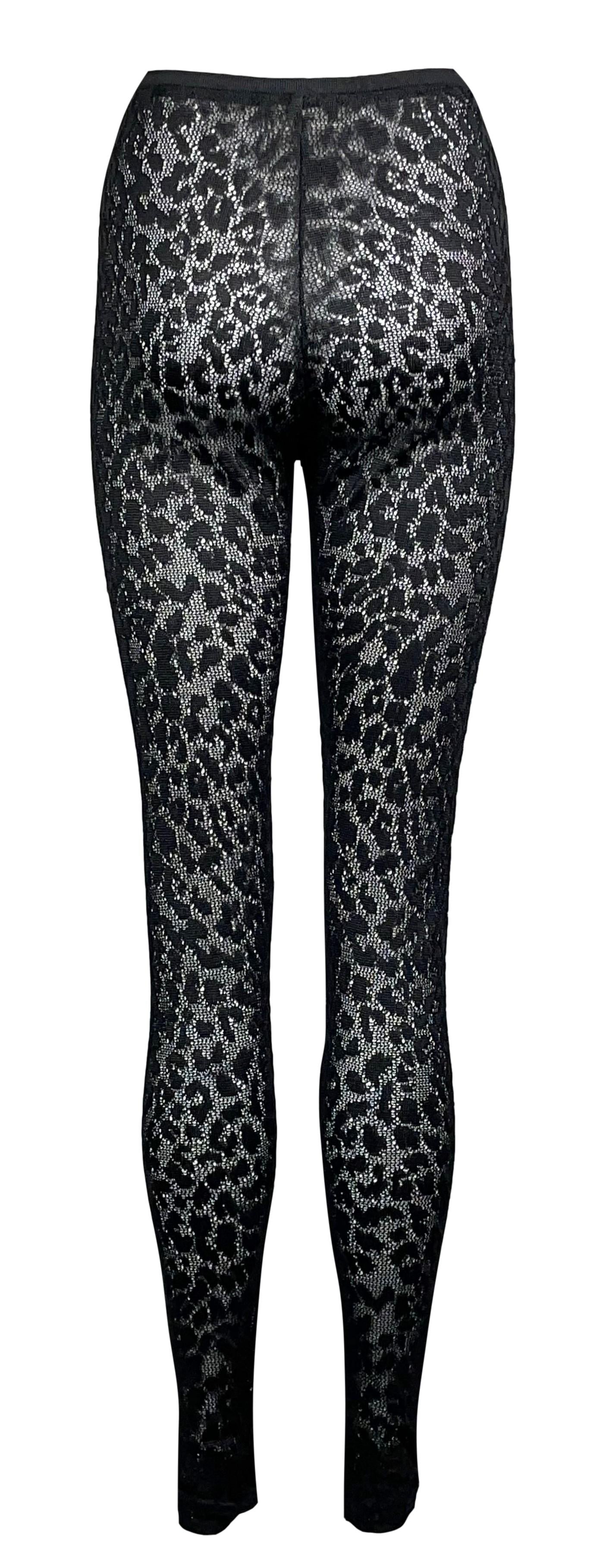 F/W 2004 Christian Dior by John Galliano Sheer Black Leopard Knit Leggings