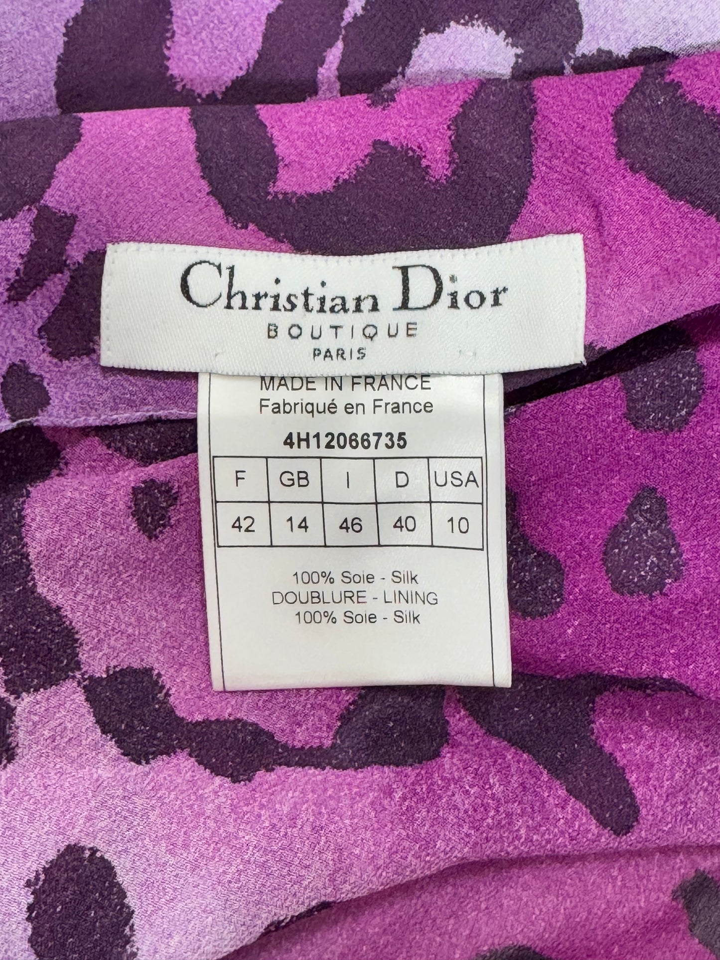 F/W 2004 Christian Dior by John Galliano Gambler Sheer Purple Leopard Silk Maxi Dress w Dice Accents