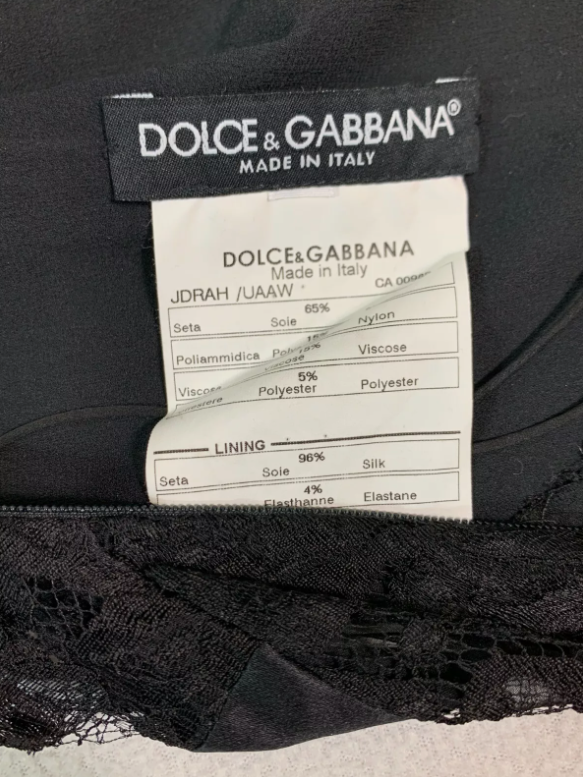 F/W 2004 Dolce & Gabbana Sheer Black Lace & Silk Crystal Straps Mermaid Gown Dress