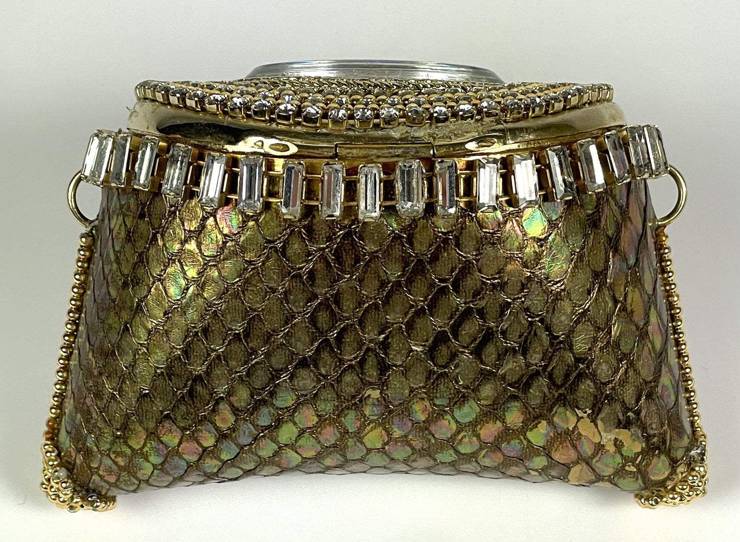 F/W 2004 Fendi Runway Snakeskin Gold Mirror Crystal Minaudiere Clutch Handbag