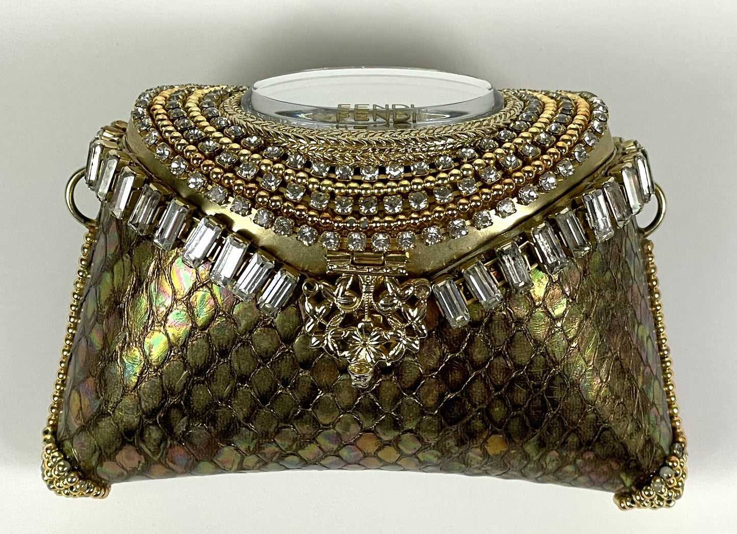 F/W 2004 Fendi Runway Snakeskin Gold Mirror Crystal Minaudiere Clutch Handbag