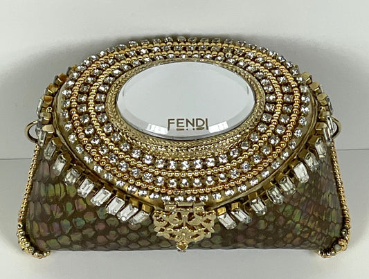 F/W 2004 Fendi Runway Snakeskin Gold Mirror Crystal Minaudiere Clutch Handbag