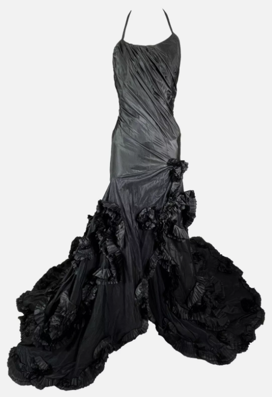 F/W 2004 Roberto Cavalli Runway Black Flamenco Corset Ball Gown Dress w Long Train
