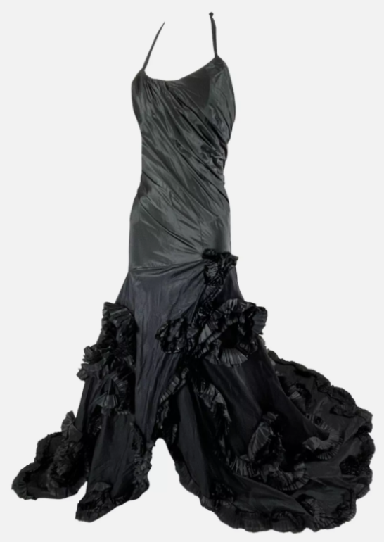 F/W 2004 Roberto Cavalli Runway Black Flamenco Corset Ball Gown Dress w Long Train