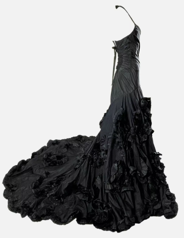 F/W 2004 Roberto Cavalli Runway Black Flamenco Corset Ball Gown Dress w Long Train
