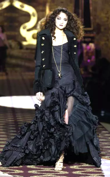F/W 2004 Roberto Cavalli Runway Black Flamenco Corset Ball Gown Dress w Long Train